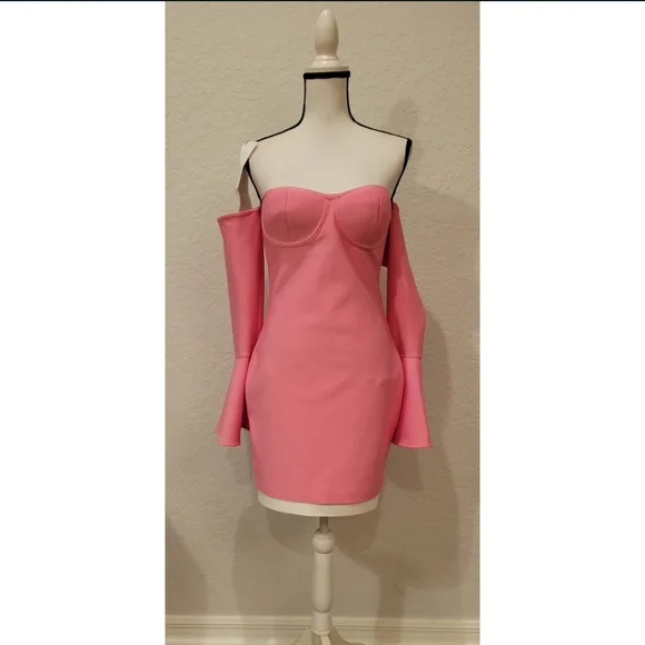 Bubblegum Pink Off The Shoulder Dress - Picture 3 of 3